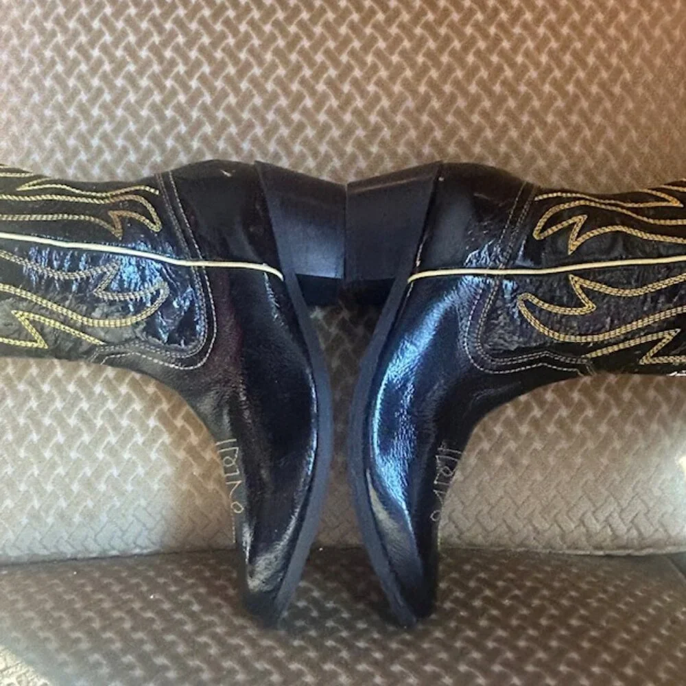 Urban Outfitters Daisy Embroidered Patent Leather Western Cowboy Boots - Picture 14 of 16